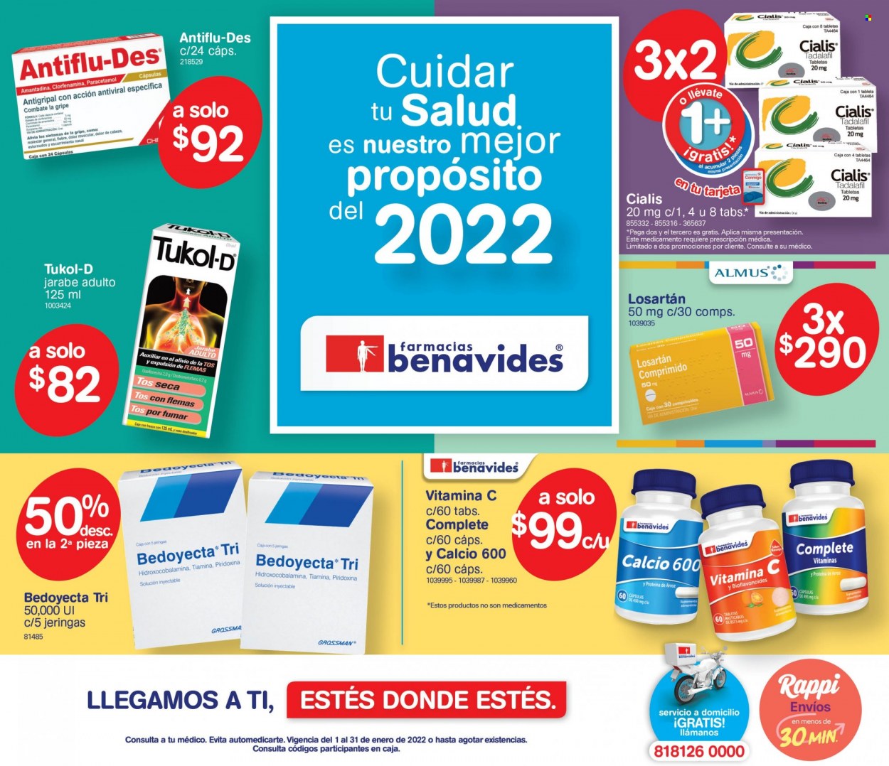 Oferta vigente Farmacias Benavides - 1.1.2022 - 31.1.2022. Página 1.