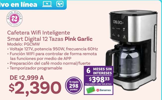 Cafetera Wifi Inteligente Smart Digital 12 Tazas Pink Garlic